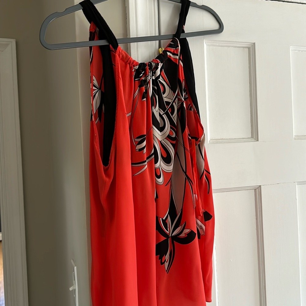 Salmon geometric print Tahari halter top